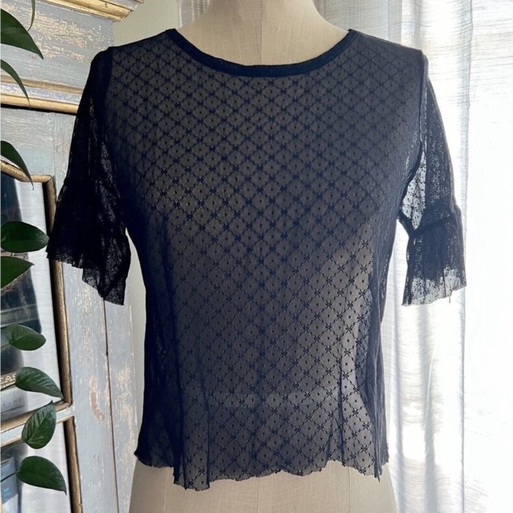 Vintage 90s Gothic Punk Top Sheer Mesh Lace Fairy Overlay Whimsy-Goth Medium